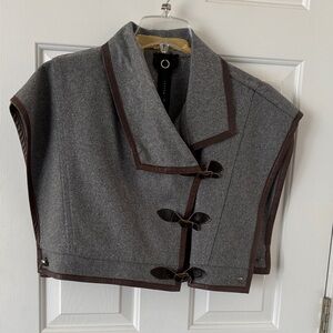 Poleci Gray Cape Vest with Brown Leather Trim